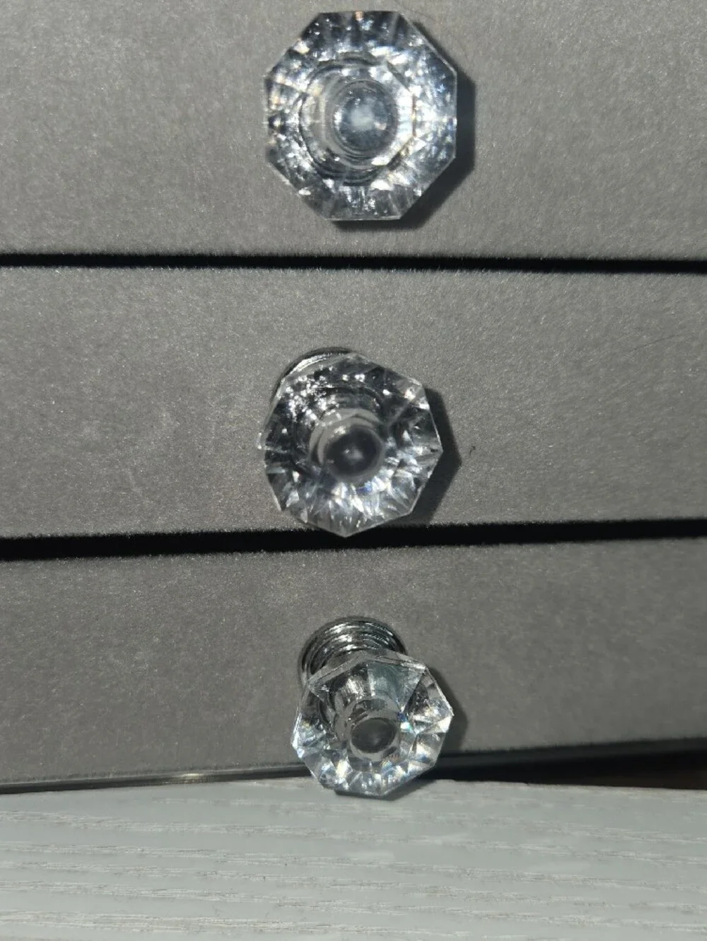 Velvet Jewelry Drawer Organizer in Light Gray with Crystal Pulls